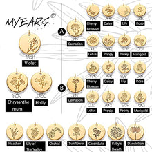 Load image into Gallery viewer, MYEARS Women Coin Necklace Gold Birth Month October Marigold Flower Bouquet Disc Round Medal Pendant Engraved Floral 14K Gold Plated Combined Personalized Jewelry Birthday
