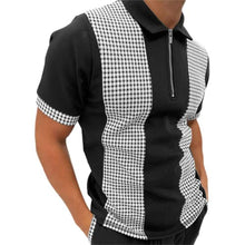 Load image into Gallery viewer, Men's Color Block Plaid Abstract Print T-Shirt 1/2 Zip Henry Polo Shirts for Men Collar Short Sleeve Shirt Casual Blouses Top Fall
