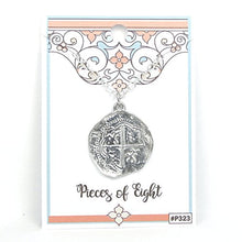 Load image into Gallery viewer, Bright Finished Pirate Pieces of Eight Coin Necklace - Shiny Pewter Replica of Spanish Coin - Handcrafted in USA
