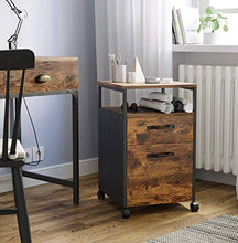 Load image into Gallery viewer, VASAGLE File Cabinet, Mobile Filing Cabinet with Wheels, 2 Drawers, Open Shelf, for A4, Letter Size, Hanging File Folders, Rustic Brown and Black UOFC71X
