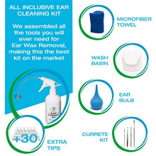 Load image into Gallery viewer, Ear Wax Removal Tool by Tilcare - Ear Irrigation Flushing System for Adults &amp; Kids - Perfect Ear Cleaning Kit - Includes Basin, Syringe, Curette Kit, Towel and 30 Disposable Tips
