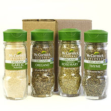 Load image into Gallery viewer, McCormick Gourmet Organic Garlic &amp; Herbs Everyday Basics Variety Pack (Oregano, Garlic Powder, Crushed Rosemary, Thyme), 0.05 lb
