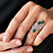 Load image into Gallery viewer, Floral Vine Ornate Teardrop Green Malachite Sterling Silver Ring (6)
