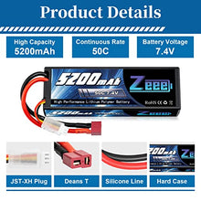 Load image into Gallery viewer, Zeee 7.4V Lipo Battery 2S 50C 5200mAh Lipos Hard Case with Dean-Style T Connector for RC Car Trucks 1/8 1/10 RC Vehicles(2 Packs)
