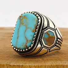 Load image into Gallery viewer, Solid 925 Sterling Silver Rings for Men Turkish Handmade Simulated Turquoise Premium Quality (11.75)
