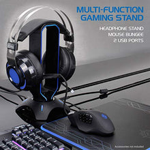 Load image into Gallery viewer, ENHANCE Gaming Headset Stand - LED Headphone Hanger with Mouse Bungee and 2 Port USB Hub - 7 RGB Colors + Color Changing Mode, Headset Hanger, Mouse Bungee 3-in-1 Gaming Desktop Accessory
