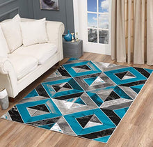 Load image into Gallery viewer, GLORY RUGS Area Rug Abstract Diamond Modern Modern Distressed Carpet Bedroom Living Room Contemporary Dining Accent Sevilla Collection 5504A (8x10, Turquoise)
