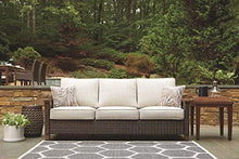 Load image into Gallery viewer, Signature Design by Ashley Paradise Trail Outdoor Patio Sofa with Cushion and 2 Pillows, Brown &amp; Beige
