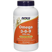 Load image into Gallery viewer, NOW Supplements, Omega 3-6-9 1000 mg with a blend of Flax Seed, Evening Primrose, Canola, Black Currant and Pumpkin Seed Oils, 250 Softgels
