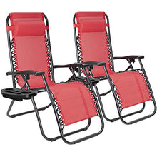 Load image into Gallery viewer, JUMMICO Zero Gravity Chair Patio Outdoor Adjustable Reclining Folding Chair Lawn Lounge Chair for Deck Beach Yard and Beach with Pillows Set of 2 (Red)
