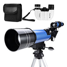Load image into Gallery viewer, MaxUSee 70mm Refractor Telescope + 8X21 Compact HD Binoculars for Kids and Astronomy Beginners, Travel Scope for Moon Stars Viewing Bird Watching Sightseeing
