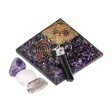 Load image into Gallery viewer, Opulence Metaphysical X-Large LG-75 MM Orgone Amethyst stone Crystal Certified EMF Protection Pyramid With Quartz Energy Point Reiki Charged Energy Generator Crown Chakra Healing Meditation (Amethyst)
