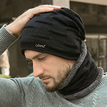 Load image into Gallery viewer, BCDlily Fleece Lined Beanie Hats with Scarf Set for Men Women Winter Warm Thick Knitted Hats Skull Cap Neck Warmer (Black)
