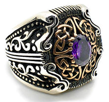 Load image into Gallery viewer, MEVA 925 Sterling Silver Stylish Filigree Design Amethyst Stone Men's Ring RKB0038 (9.50)
