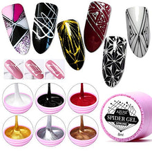 Load image into Gallery viewer, AZUREBEAUTY 6 Colors Spider Gel,Matrix Gel with Gel Paint Design Nail Art Wire Drawing Nail Gel for Line,Require LED UV Nail Dryer Lamp(White Black Red Gold Silver Champagne)
