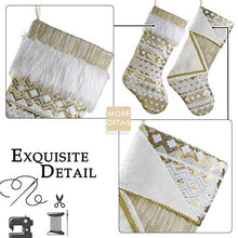 Load image into Gallery viewer, Valery Madelyn 21 inch 2 Pack Luxury White Gold Christmas Stockings Decorations with Embroidery Sequins and Cuff, Themed with Tree Skirt (Not Included)
