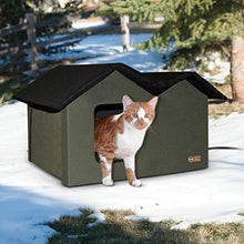 Load image into Gallery viewer, K&amp;H Pet Products Outdoor Heated Kitty House Extra-Wide Olive/Black 26.5" x 15.5" x 21.5" 20W
