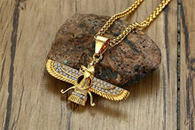 Load image into Gallery viewer, MEALGUET Gold Plated Stainless Steel Iced Out Farvahar Zoroastrian Iran Persian Achaemenian Pendant Necklace, Hip Hop Jewelry
