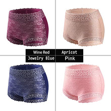 Load image into Gallery viewer, Wanmeiqinglv Women's Sexy Lace Hipster Underwear Cotton High Waist Boyshorts Panties For Women Seamless Ladies Briefs 4 Pack (X-Large, Wine Red/Apricot/Jewelry Blue/Pink-4 Pack, x_l)
