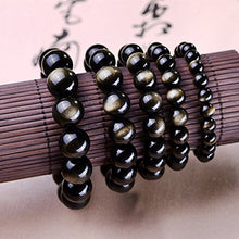 Load image into Gallery viewer, JAJAFOOK Tibetan 28 Mala Bead Gold Obsidian Buddhist Buddha Prayer Beads Bracelet,Stretch String,Unisex

