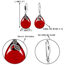 Load image into Gallery viewer, EVER FAITH 925 Sterling Silver Red Chalcedony Crystal Retro Black Leaf Teardrop Hook Earrings
