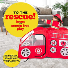 Load image into Gallery viewer, Fire Truck Tent with Sound Button for Kids Toddlers Boys &amp; Girls - Red Fire Engine Pop Up Pretend Playhouse Indoors &amp; Outdoors - Quick Set Up Weather Proof Fabric Foldable &amp; Spacious – Great Gift Idea
