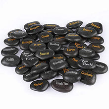 Load image into Gallery viewer, RockImpact 50PCS Engraved Black Stones Different Words Inspirational Extra-Large Black Pebbles Bulk Faith Pocket Word Stones Therapy Healing Prayer Stones Encouragement Rocks Wholesale, 3"-3 ½"ea
