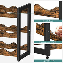 Load image into Gallery viewer, SONGMICS Countertop Wine Rack, 3-Tier Display Wine Storage Shelves, Holds 12 Bottles, Bamboo Wobble-Free Bottle Holder for Kitchen Bar Dining Room Living Room, Rustic Brown and Black UKWR011B01
