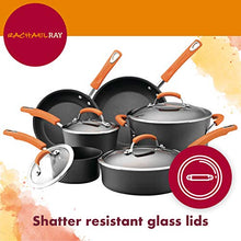 Load image into Gallery viewer, Rachael Ray Brights Hard-Anodized Aluminum Nonstick Cookware Set with Glass Lids, 10-Piece Pot and Pan Set, Gray with Orange Handles
