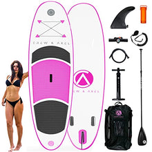 Load image into Gallery viewer, Crew Axel Inflatable Stand Up Paddle Board (6” Thick) Non Slip SUP W Premium Backpack, 3 Fins, Floating Paddle, Pump, &amp; Leash (10’ x 30” x 6”) Light Weight (17lb) Wide Stance Kids &amp; Adults (Pink)
