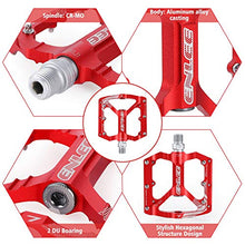 Load image into Gallery viewer, MatyKit S Shape Mountain Bike Pedals of Lightweight, Specialized 9/16" UD Bearings Ultra Strong Colorful CNC Machined Alloy Bicycle Non-Slip Pedal, Anodizing Sealed 3 Bearing Cycling Pedals (Red)
