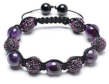 Load image into Gallery viewer, Bling Jewelry Purple Pave Crystal Ball Amethyst Beads Shamballa Inspired Bracelet for Men for Women Black Cord String Adjustable
