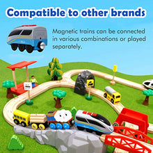Load image into Gallery viewer, Battery Operated Action Locomotive Train &amp; 10 Pcs Wooden Train Track &amp; 2 Smart Action Tunnels - 13 Piece Train Toy with Accessories and Wooden Tracks
