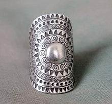 Load image into Gallery viewer, Sterling Silver Solar Mandala Boho Long Statement Ring, Handmade Star symbol Ethnic Adjustable Gypsy Hippie ring
