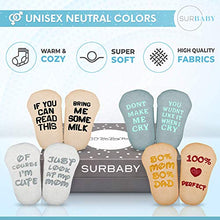 Load image into Gallery viewer, SurBaby Baby Socks Gift Set- Cute &amp; Funny Unique Baby Shower Gifts &amp; Registry Idea-Baby Gift Sets Unisex – 90% Cotton, Anti Slip, Cutest Gift Box – Socks with Funny Sayings (4 Unique Pairs)
