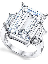 Load image into Gallery viewer, Kim Kardashian Sterling Silver Engagement Wedding Ring with Large Carat Emerald Cut Cubic Zirconia CZ 6
