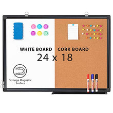 Load image into Gallery viewer, Combination White Board &amp; Bulletin Cork Board 24 x 18 Whiteboard Magnetic, Combo Dry Erase Board with Black Aluminum Frame Hanging Message Board Wall Mounted for Homeschooling, Office, Classroom
