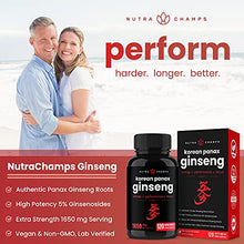 Load image into Gallery viewer, NutraChamps Korean Red Panax Ginseng - 120 Vegan Capsules Extra Strength Root Extract Powder Supplement w/ High Ginsenosides
