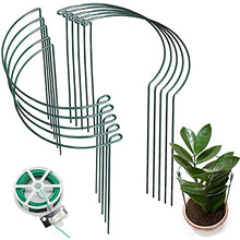 Load image into Gallery viewer, 10 Pack Garden Plant Support Stakes,10" Wide x 16" High Half Round Metal Garden Plant Support Ring Cage Border Support, Garden Supports for Plants Peony Flowers Vine Tomato with 66ft Plant Ties
