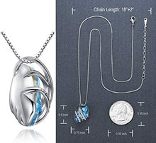 Load image into Gallery viewer, Leafael Wish Stone Pendant Necklace with Aquamarine Blue Birthstone Crystal for March and December, Silvertone, 18" + 2" Chain
