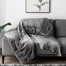 Load image into Gallery viewer, Wemore Sherpa Fleece Weighted Blanket for Adult, 15 lbs Dual Sided Cozy Fluffy Heavy Blanket, Ultra Fuzzy Throw Blanket with Soft Plush Flannel Top, 48 x 72 inches, Grey on Both Sides
