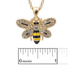 Load image into Gallery viewer, Spinningdaisy Crystal Embedded Yellow and Black Flying Bumble Bee Necklace (Gold Plated)
