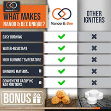 Load image into Gallery viewer, Nanoo and Bee Friendly Fire Starters with a Twist: Approx 45 Wood Fiber Wax Lighters Plus Wood Chips and Bag for Campfires, Fireplaces, BBQs, Smokers
