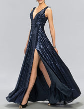 Load image into Gallery viewer, OYISHA Womens Sequined Plunging V Neck Sexy Evening Dress Split Formal Gown SQ43 Green 18Plus
