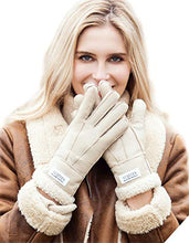 Load image into Gallery viewer, YISEVEN Womens Winter Sheepskin Shearling Leather Gloves Mittens Wool Cuffs Driving Heated Warm Thick Fur sherpa Lined Merino Soft Wool Lining Furry for Cold Weather Driving Work Gifts, Ivory White M
