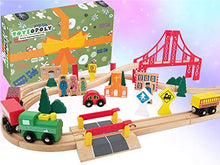 Load image into Gallery viewer, Wooden Train Tracks Full Set, Deluxe 55 Pcs with 3 Destination Fits Thomas, Brio, IKEA, Chuggington, Imaginarium, Melissa and Doug - Best Gifts for Kids Toddler Boys and Girls
