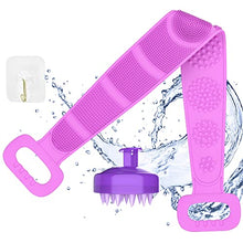 Load image into Gallery viewer, Silicone Scalp Massager and Back Scrubber Shower Set - 31.5 inch Gentle Exfoliating Back Scrubber and Relaxing Scalp Massager
