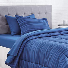 Load image into Gallery viewer, AmazonBasics 5-Piece Light-Weight Microfiber Bed-In-A-Bag Comforter Bedding Set - Twin or Twin XL, Blue Calvin Stripe
