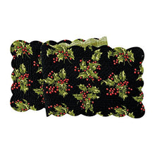 Load image into Gallery viewer, C&amp;F Home Holly Black Floral Botanical Christmas Xmas Holiday Décor Red Green Quilted Handcrafted Table Runner Large Table Runner Large 14x70 Black
