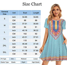 Load image into Gallery viewer, Women Boho Dresses Summer Vintage Printed Ethnic Style Sundress Shift Short Sleeves Pocket(Light Blue Boho,L)
